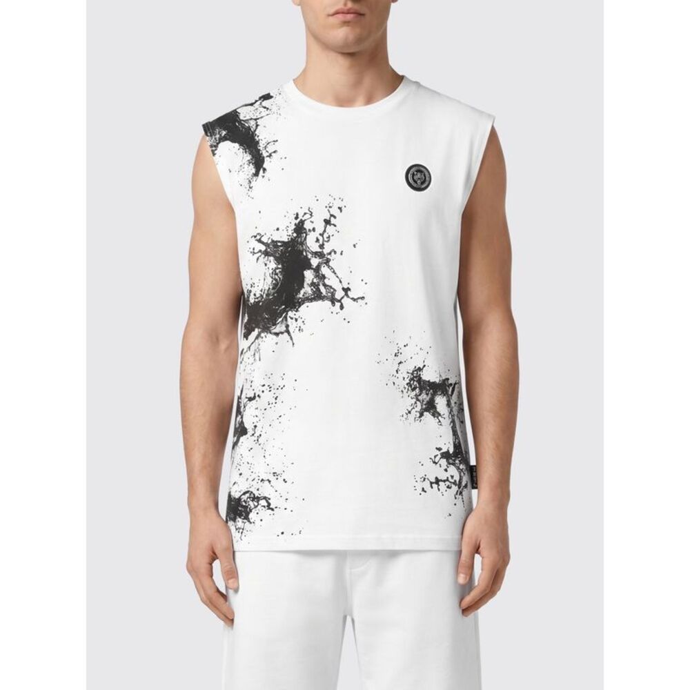 Plein Sport Men Plein Sport Cotton Vest With Abstract Print And Hexagon Logo
